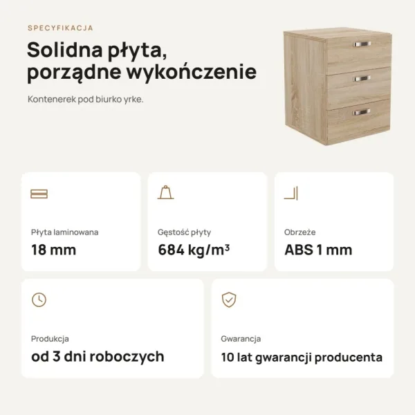 Kontenerek pod biurko - Dąb Sonoma