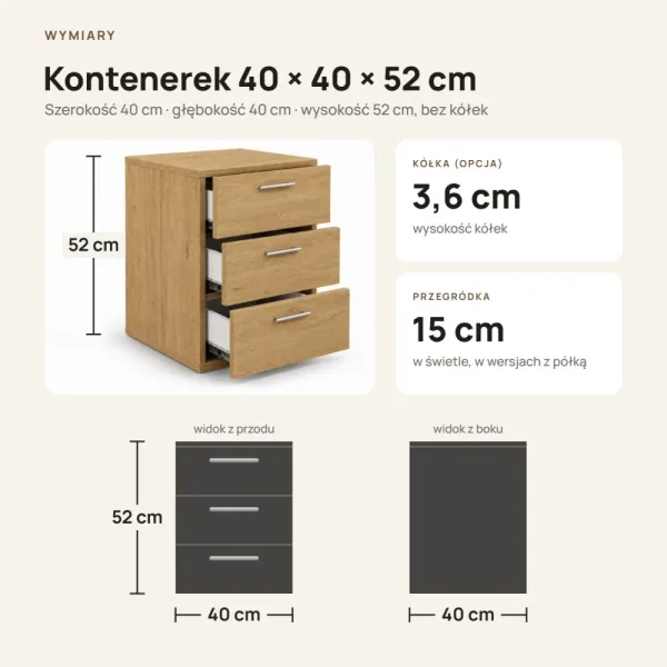 Kontenerek pod biurko - Dąb Kamienny
