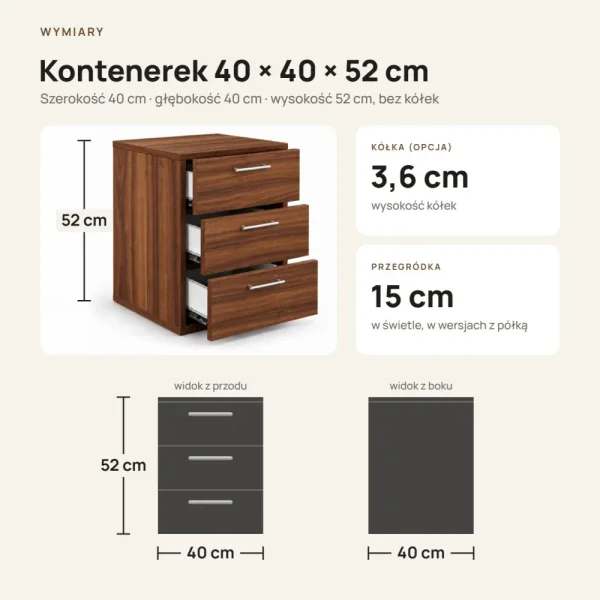 Kontenerek pod biurko - Orzech