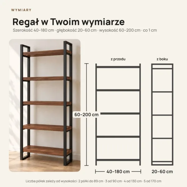 Regał Metalowy Loftowy Industrialny Orzech