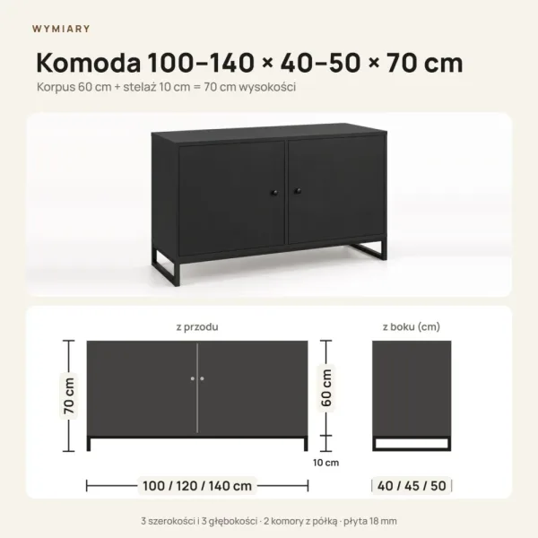 Komoda metalowa czarna - kolekcja Metalove