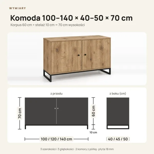 Komoda metalowa Dąb Kamienny - kolekcja Metalove