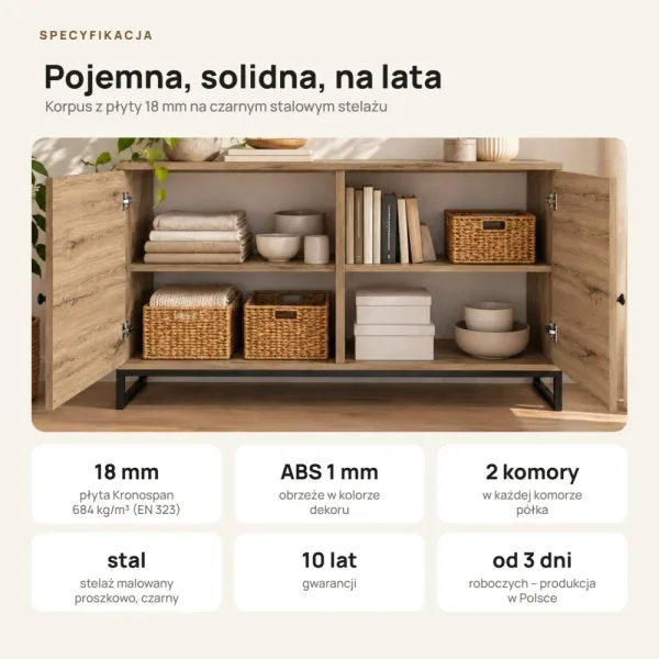 Komoda metalowa Dąb Kamienny - kolekcja Metalove