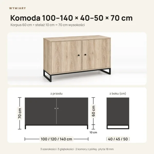Komoda metalowa Dąb Sonoma - kolekcja Metalove