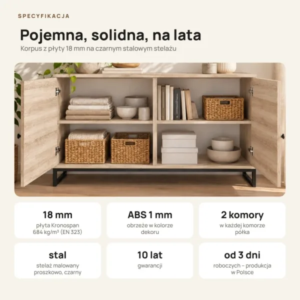 Komoda metalowa Dąb Sonoma - kolekcja Metalove