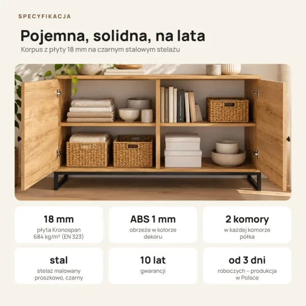 Komoda metalowa Dąb Złoty- kolekcja Metalove