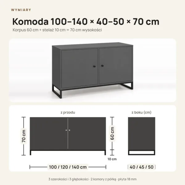 Komoda metalowa grafit - kolekcja Metalove