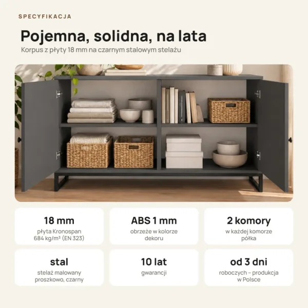 Komoda metalowa grafit - kolekcja Metalove