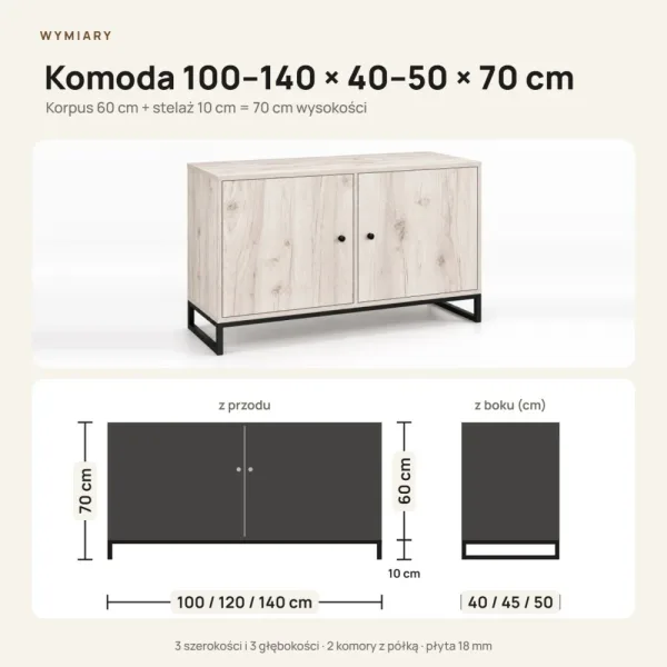 Komoda metalowa sosna - kolekcja Metalove