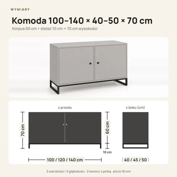 Komoda metalowa szary - kolekcja Metalove