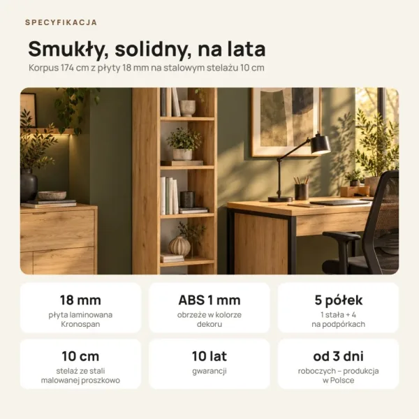 Regał metalowy pojedynczy Dąb Złoty - kolekcja Metalove
