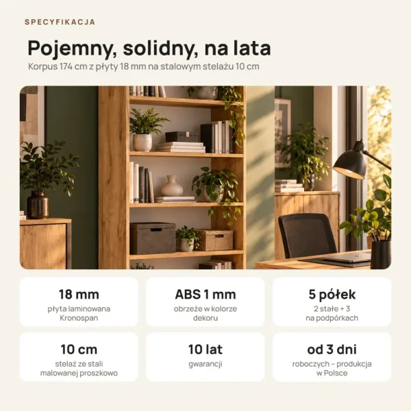 Regał metalowy podwójny Dąb Złoty - kolekcja Metalove