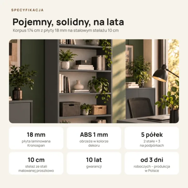 Regał metalowy podwójny grafit - kolekcja Metalove