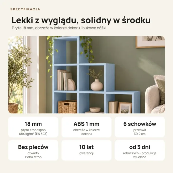 Regał skandynawski schodkowy niebieski - Kolekcja Scandi