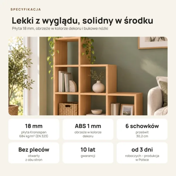 Regał skandynawski schodkowy buk - Kolekcja Scandi