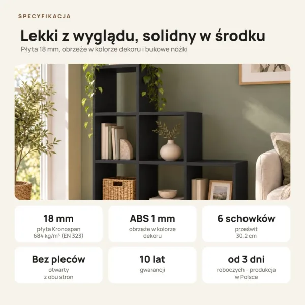 Regał skandynawski schodkowy czarny - Kolekcja Scandi