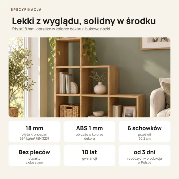 Regał skandynawski schodkowy Dąb Złoty - Kolekcja Scandi