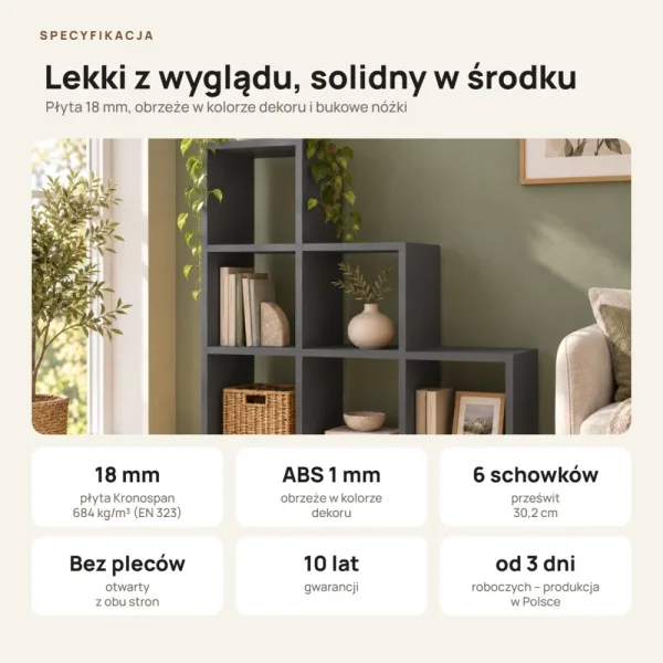 Regał skandynawski schodkowy grafit - Kolekcja Scandi
