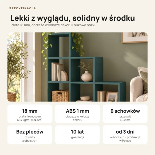 Regał skandynawski schodkowy zielony - Kolekcja Scandi