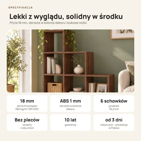 Regał skandynawski schodkowy orzech - Kolekcja Scandi