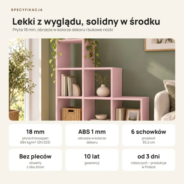 Regał skandynawski schodkowy różowy - Kolekcja Scandi