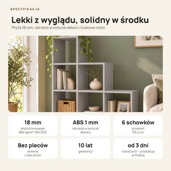 Regał skandynawski schodkowy szary - Kolekcja Scandi