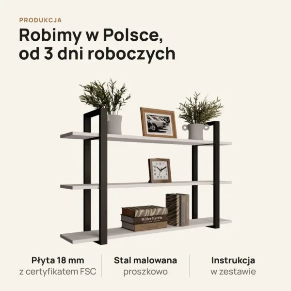 Półka metalowa biała loftowa