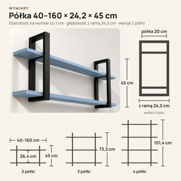 Półka metalowa niebieska loftowa