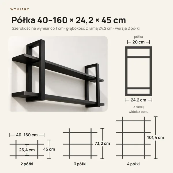 Półka metalowa czarna loftowa