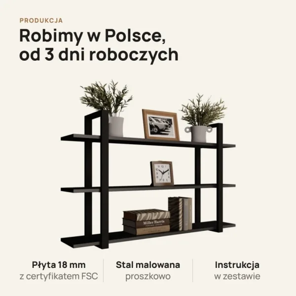 Półka metalowa czarna loftowa