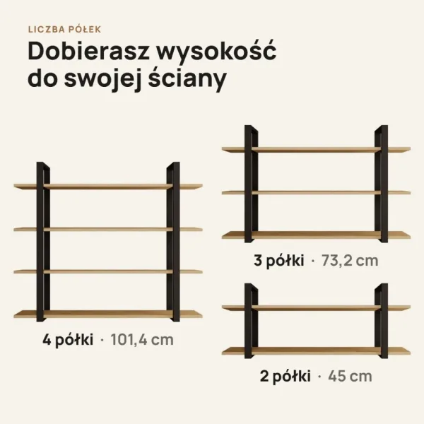 Półka metalowa Dąb Kamienny loftowa