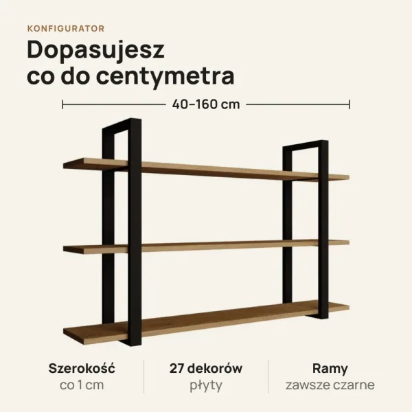 Półka metalowa Dąb Kamienny loftowa