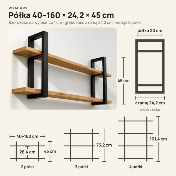 Półka metalowa Dąb Złoty loftowa