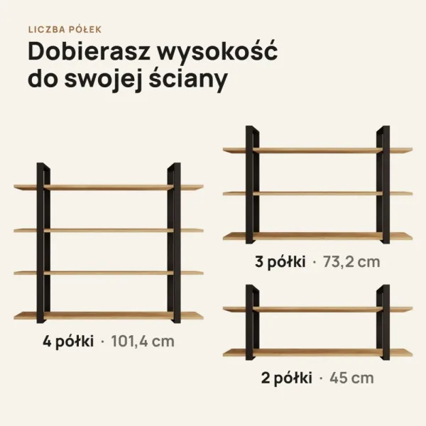 Półka metalowa Dąb Złoty loftowa