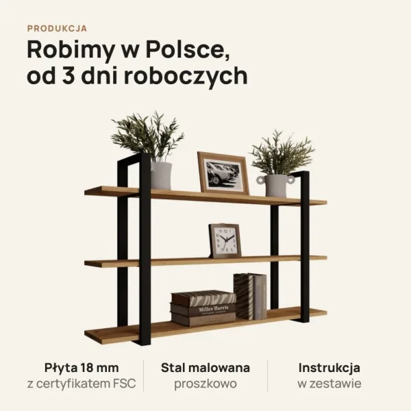 Półka metalowa Dąb Złoty loftowa