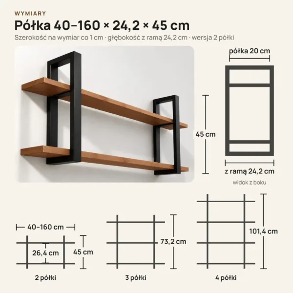 Półka metalowa olcha loftowa