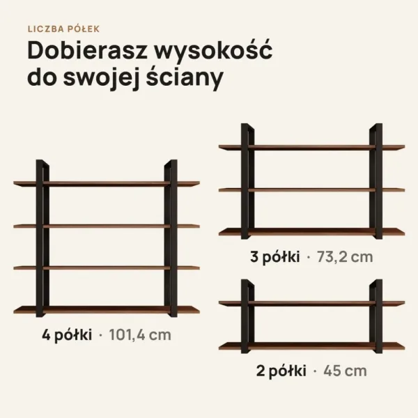 Półka metalowa orzech loftowa