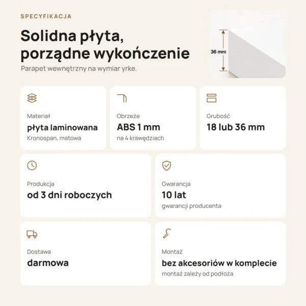Parapet wewnętrzny na wymiar - Biały