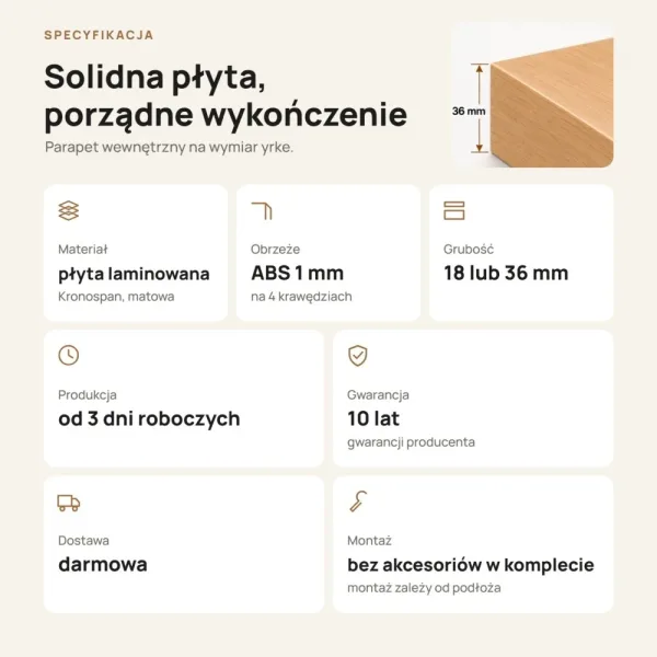 Parapet wewnętrzny na wymiar - Buk