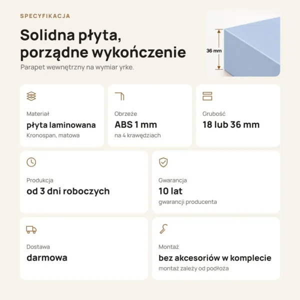 Parapet wewnętrzny na wymiar - Niebieski
