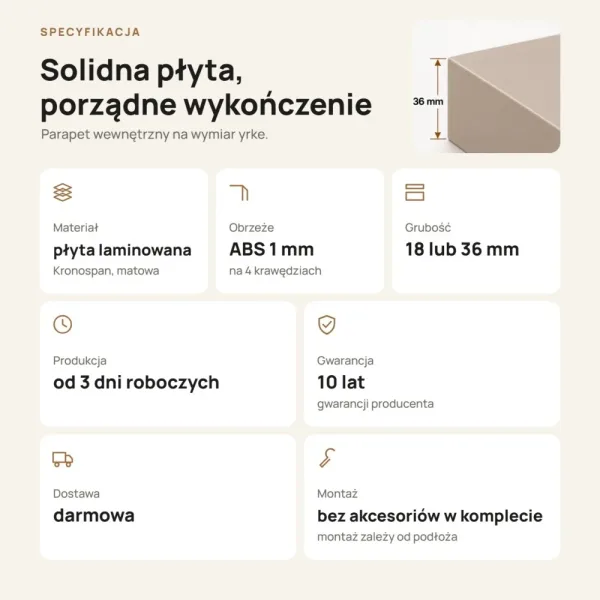 Parapet wewnętrzny na wymiar - Cappuccino