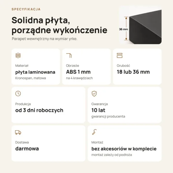 Parapet wewnętrzny na wymiar - Czarny