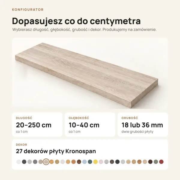 Parapet wewnętrzny na wymiar - Dąb Sonoma