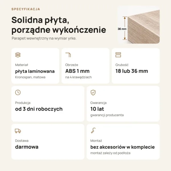 Parapet wewnętrzny na wymiar - Dąb Sonoma
