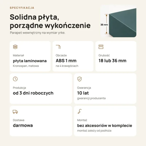 Parapet wewnętrzny na wymiar - Zielony