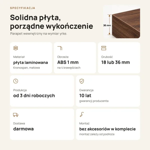 Parapet wewnętrzny na wymiar - Orzech