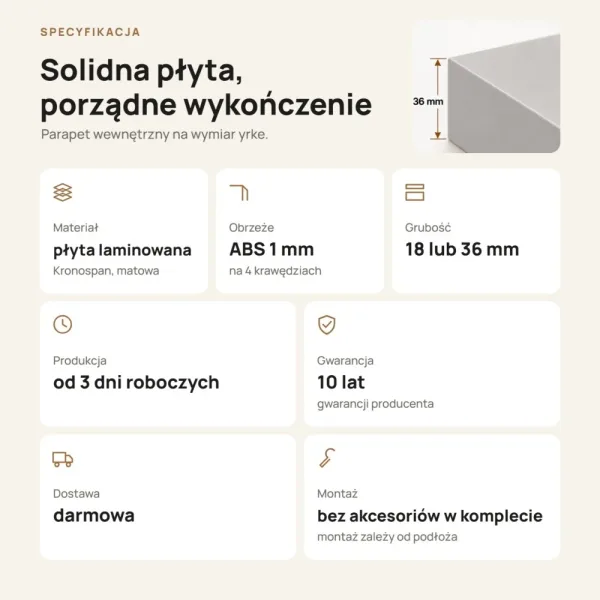 Parapet wewnętrzny na wymiar - Szary