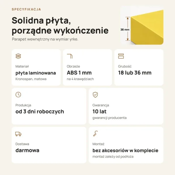 Parapet wewnętrzny na wymiar - Żółty