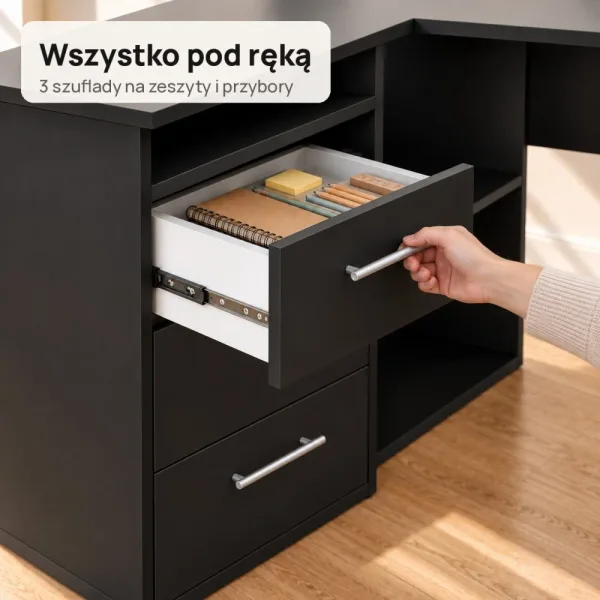Biurko szkolne narożne Aga - Czarne