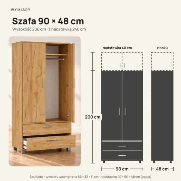 Szafa z szufladami Kamil - Dąb Złoty